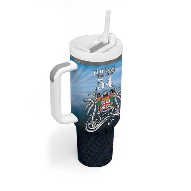 Happy 54Th Fiji Day Forever Fiji With Tapa Tribal Custom Stanley Quencher 40Oz Stainless Steel Tumbler With Handle - Image 2