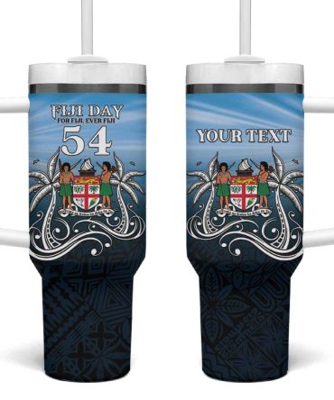 Happy 54Th Fiji Day Forever Fiji With Tapa Tribal Custom Stanley Quencher 40Oz Stainless Steel Tumbler With Handle