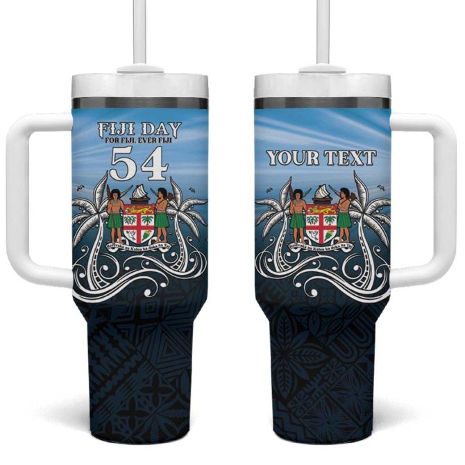 Happy 54Th Fiji Day Forever Fiji With Tapa Tribal Custom Stanley Quencher 40Oz Stainless Steel Tumbler With Handle