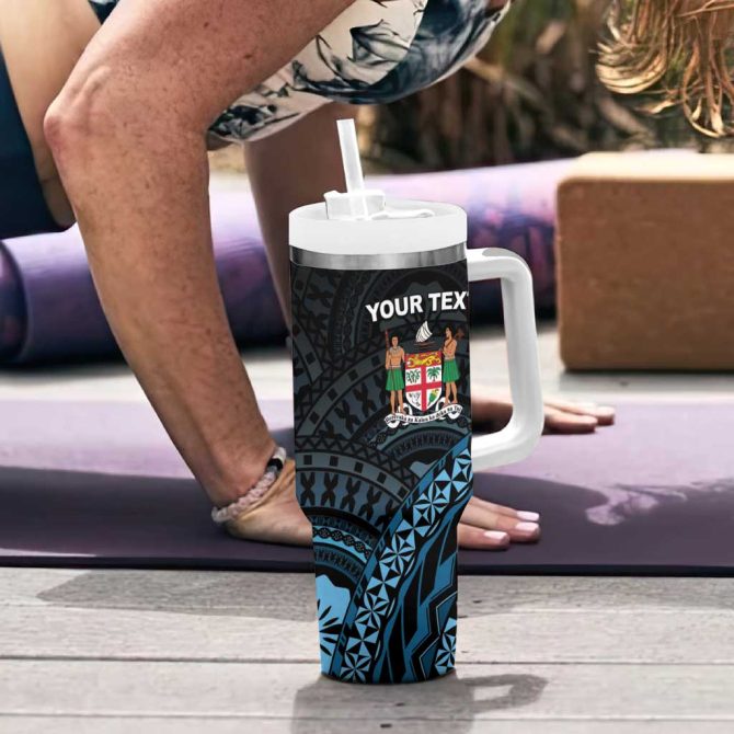 Happy Fiji Day 1970 Flag Grunge Custom Stanley Quencher 40Oz Stainless Steel Tumbler With Handle - Image 6
