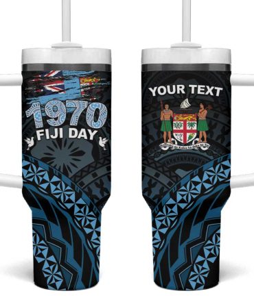 Happy Fiji Day 1970 Flag Grunge Custom Stanley Quencher 40Oz Stainless Steel Tumbler With Handle