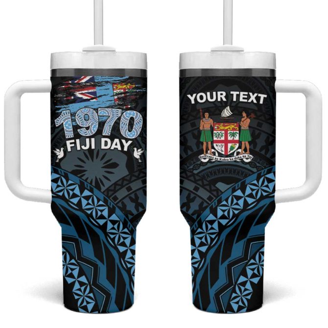 Happy Fiji Day 1970 Flag Grunge Custom Stanley Quencher 40Oz Stainless Steel Tumbler With Handle