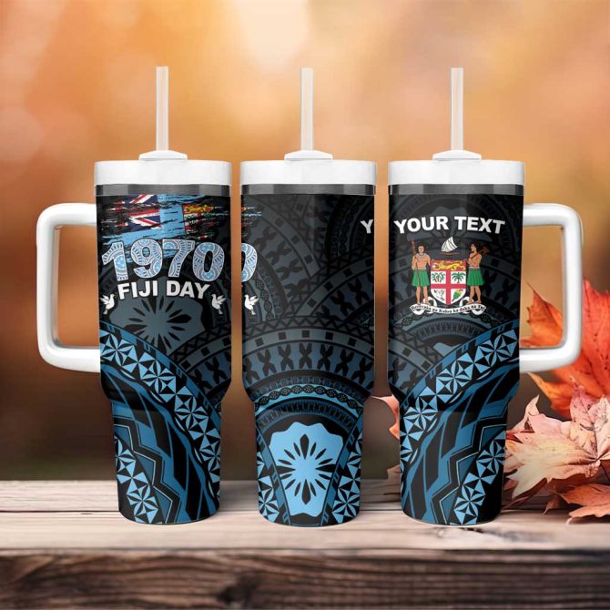 Happy Fiji Day 1970 Flag Grunge Custom Stanley Quencher 40Oz Stainless Steel Tumbler With Handle - Image 4