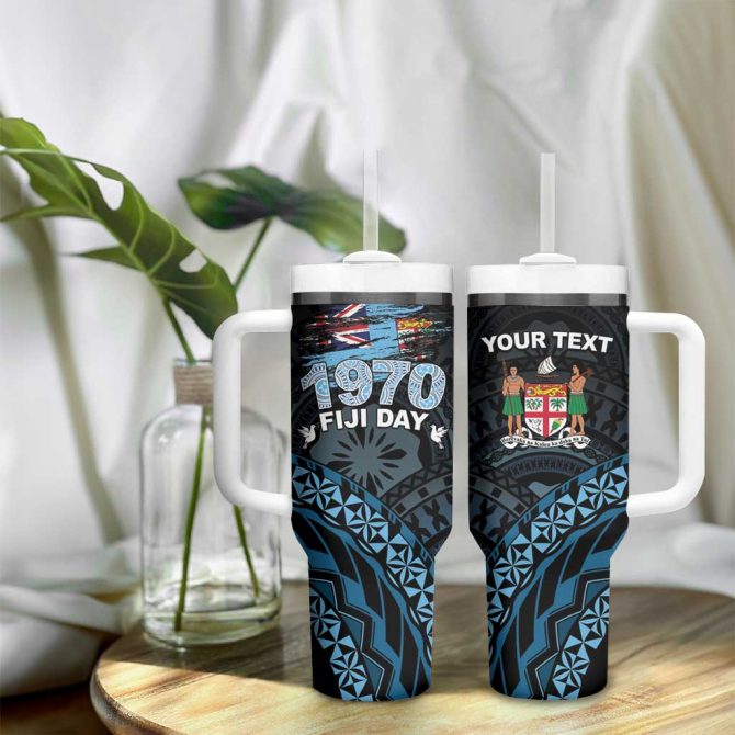 Happy Fiji Day 1970 Flag Grunge Custom Stanley Quencher 40Oz Stainless Steel Tumbler With Handle - Image 9