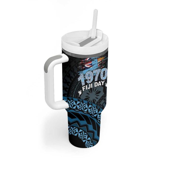 Happy Fiji Day 1970 Flag Grunge Custom Stanley Quencher 40Oz Stainless Steel Tumbler With Handle - Image 2