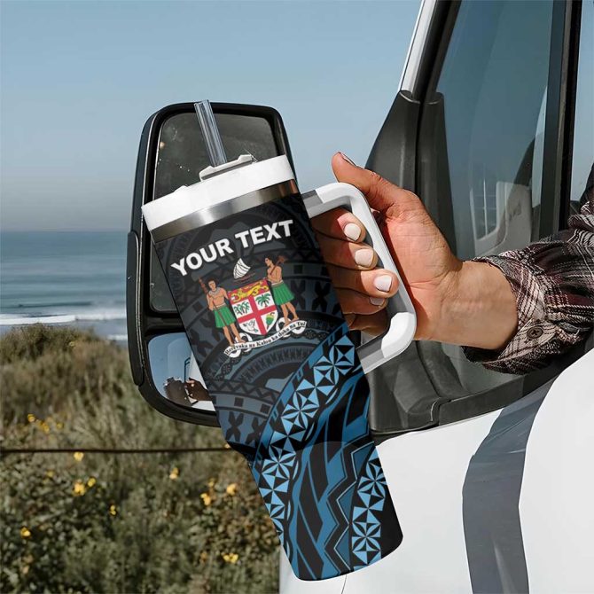Happy Fiji Day 1970 Flag Grunge Custom Stanley Quencher 40Oz Stainless Steel Tumbler With Handle - Image 7