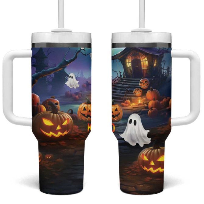 Happy Kangaboo Kangaroo And Halloween Haunted House Custom Stanley Quencher 40Oz Stainless Steel Tumbler With Handle - Image 2