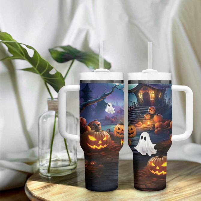 Happy Kangaboo Kangaroo And Halloween Haunted House Custom Stanley Quencher 40Oz Stainless Steel Tumbler With Handle - Image 9