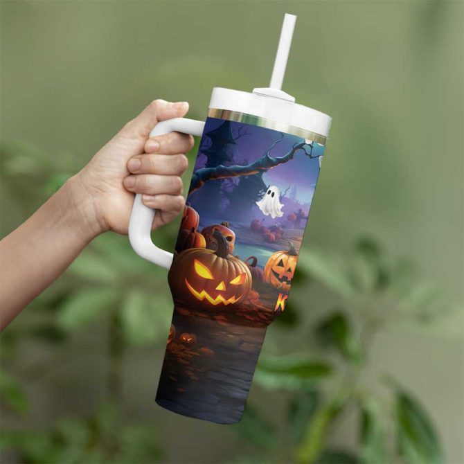 Happy Kangaboo Kangaroo And Halloween Haunted House Custom Stanley Quencher 40Oz Stainless Steel Tumbler With Handle - Image 4