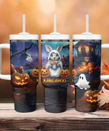 Happy Kangaboo Kangaroo And Halloween Haunted House Custom Stanley Quencher 40Oz Stainless Steel Tumbler With Handle