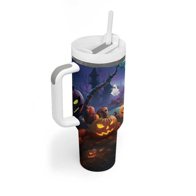 Happy Kangaboo Kangaroo And Halloween Haunted House Custom Stanley Quencher 40Oz Stainless Steel Tumbler With Handle - Image 3