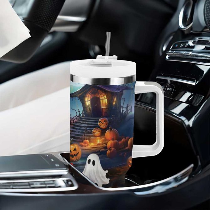Happy Kangaboo Kangaroo And Halloween Haunted House Custom Stanley Quencher 40Oz Stainless Steel Tumbler With Handle - Image 8
