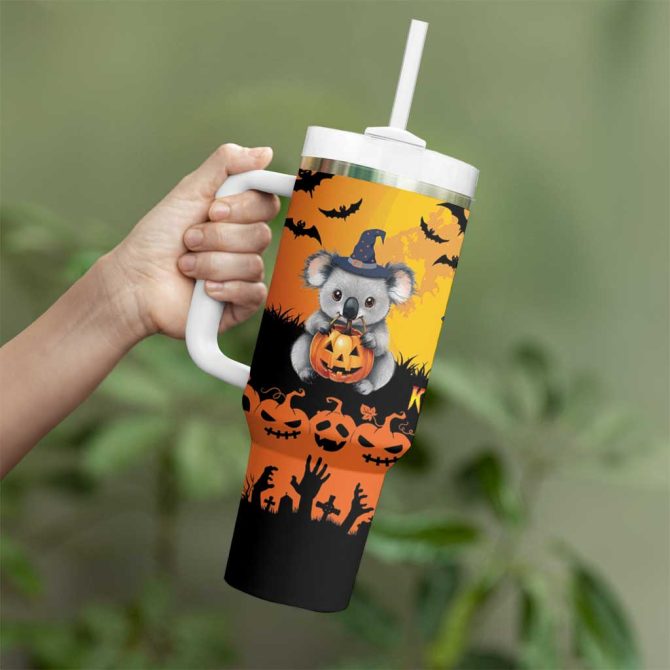 Happy Koalaween Koala Ghost Trick Or Treat Custom Stanley Quencher 40Oz Stainless Steel Tumbler With Handle - Image 4