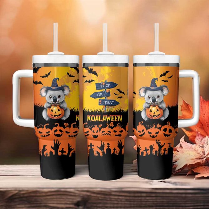 Happy Koalaween Koala Ghost Trick Or Treat Custom Stanley Quencher 40Oz Stainless Steel Tumbler With Handle