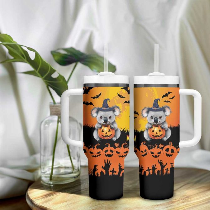 Happy Koalaween Koala Ghost Trick Or Treat Custom Stanley Quencher 40Oz Stainless Steel Tumbler With Handle - Image 9