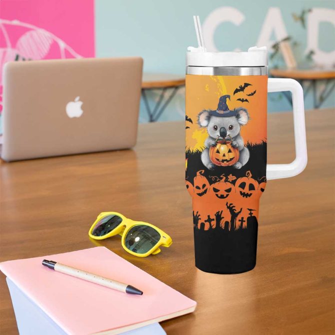 Happy Koalaween Koala Ghost Trick Or Treat Custom Stanley Quencher 40Oz Stainless Steel Tumbler With Handle - Image 5