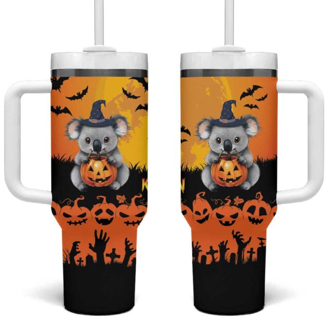 Happy Koalaween Koala Ghost Trick Or Treat Custom Stanley Quencher 40Oz Stainless Steel Tumbler With Handle - Image 2