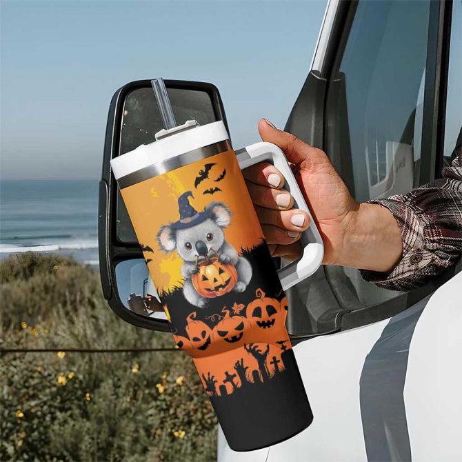 Happy Koalaween Koala Ghost Trick Or Treat Custom Stanley Quencher 40Oz Stainless Steel Tumbler With Handle - Image 7