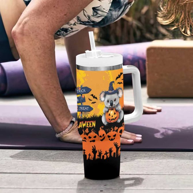 Happy Koalaween Koala Ghost Trick Or Treat Custom Stanley Quencher 40Oz Stainless Steel Tumbler With Handle - Image 6