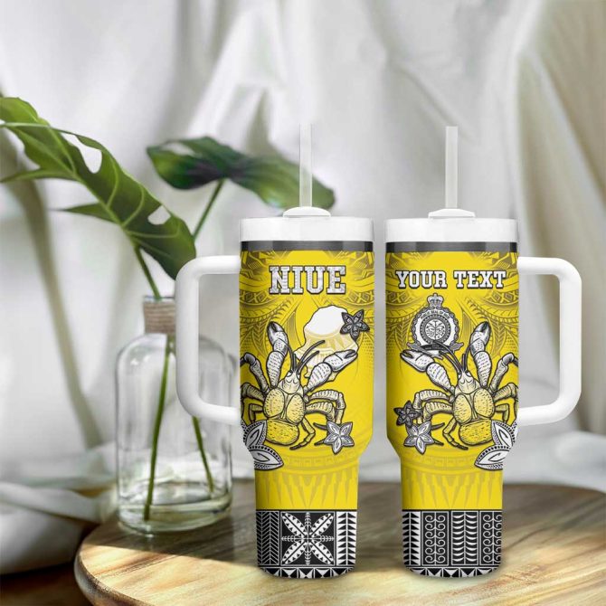 Happy Niue Constitution Day Niuean Crab Hiapo Yellow Custom Stanley Quencher 40Oz Stainless Steel Tumbler With Handle - Image 9