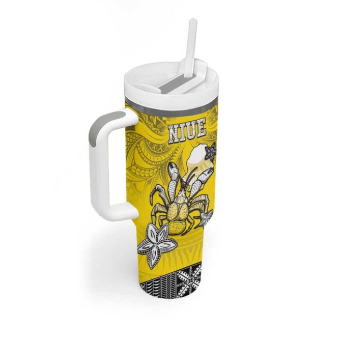 Happy Niue Constitution Day Niuean Crab Hiapo Yellow Custom Stanley Quencher 40Oz Stainless Steel Tumbler With Handle - Image 2