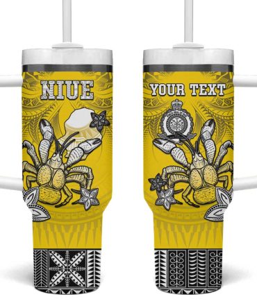 Happy Niue Constitution Day Niuean Crab Hiapo Yellow Custom Stanley Quencher 40Oz Stainless Steel Tumbler With Handle