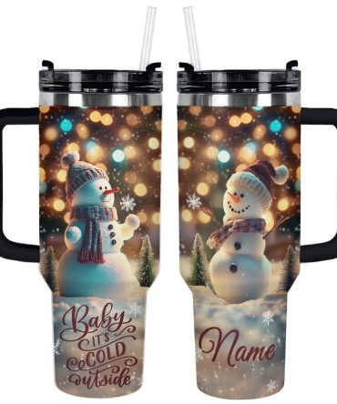 Happy Snowman Christmas Custom Stanley Quencher 40Oz Stainless Steel Tumbler With Handle