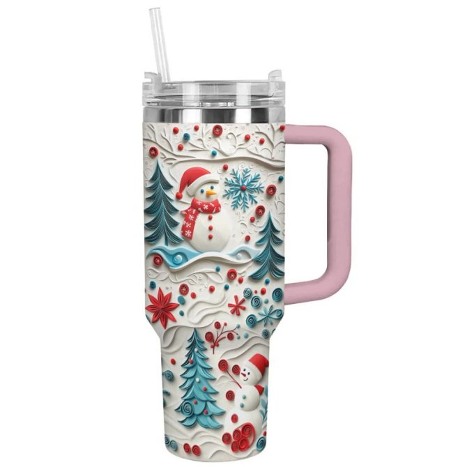 Happy Snowman Christmas Custom Stanley Quencher 40Oz Stainless Steel Tumbler With Handle - Image 3