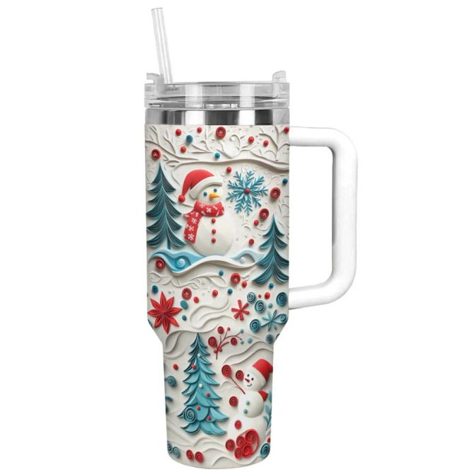 Happy Snowman Christmas Custom Stanley Quencher 40Oz Stainless Steel Tumbler With Handle