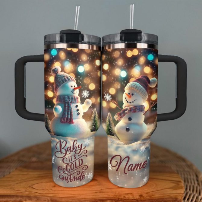 Happy Snowman Christmas Custom Stanley Quencher 40Oz Stainless Steel Tumbler With Handle - Image 2