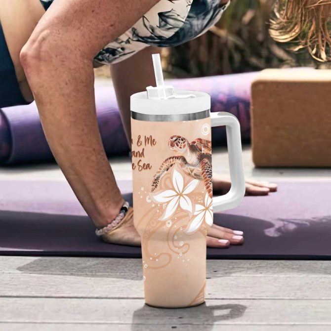 Happy Valentine #8217;S Day Polynesia Seaturtle Polynesian Desert Sand Color Custom Stanley Quencher 40Oz Stainless Steel Tumbler With Handle - Image 6