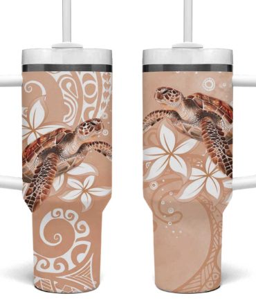 Happy Valentine #8217;S Day Polynesia Seaturtle Polynesian Desert Sand Color Custom Stanley Quencher 40Oz Stainless Steel Tumbler With Handle
