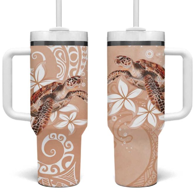 Happy Valentine #8217;S Day Polynesia Seaturtle Polynesian Desert Sand Color Custom Stanley Quencher 40Oz Stainless Steel Tumbler With Handle