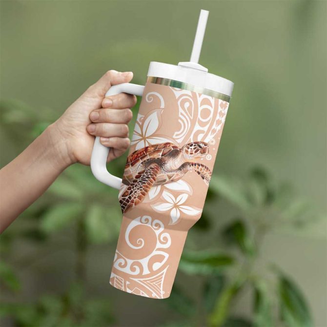 Happy Valentine #8217;S Day Polynesia Seaturtle Polynesian Desert Sand Color Custom Stanley Quencher 40Oz Stainless Steel Tumbler With Handle - Image 3