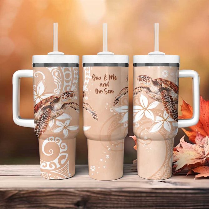 Happy Valentine #8217;S Day Polynesia Seaturtle Polynesian Desert Sand Color Custom Stanley Quencher 40Oz Stainless Steel Tumbler With Handle - Image 4
