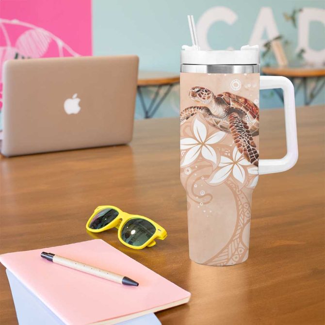 Happy Valentine #8217;S Day Polynesia Seaturtle Polynesian Desert Sand Color Custom Stanley Quencher 40Oz Stainless Steel Tumbler With Handle - Image 5