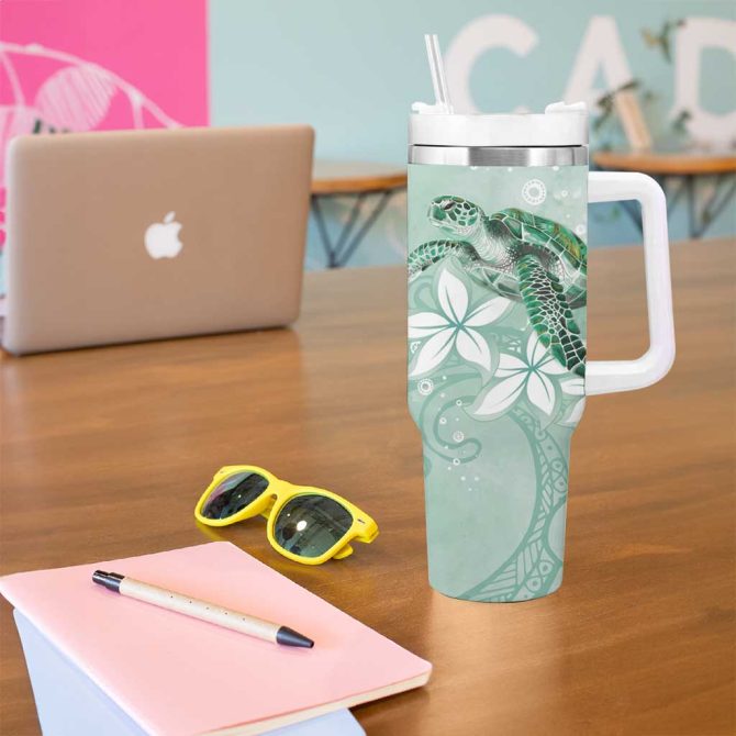 Happy Valentine #8217;S Day Polynesia Seaturtle Polynesian Green Lester Color Custom Stanley Quencher 40Oz Stainless Steel Tumbler With Handle - Image 5