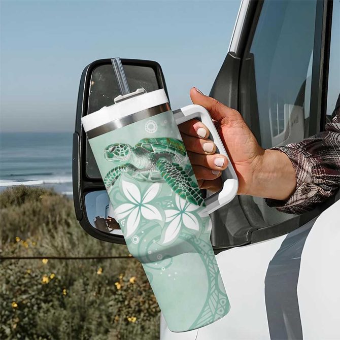 Happy Valentine #8217;S Day Polynesia Seaturtle Polynesian Green Lester Color Custom Stanley Quencher 40Oz Stainless Steel Tumbler With Handle - Image 7