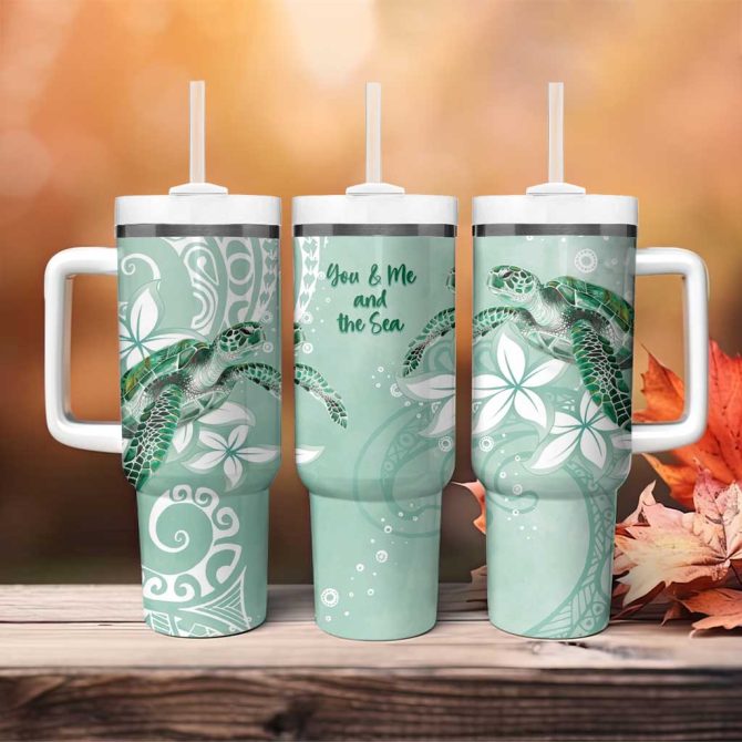 Happy Valentine #8217;S Day Polynesia Seaturtle Polynesian Green Lester Color Custom Stanley Quencher 40Oz Stainless Steel Tumbler With Handle - Image 4