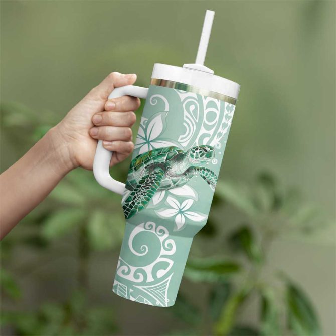 Happy Valentine #8217;S Day Polynesia Seaturtle Polynesian Green Lester Color Custom Stanley Quencher 40Oz Stainless Steel Tumbler With Handle - Image 3