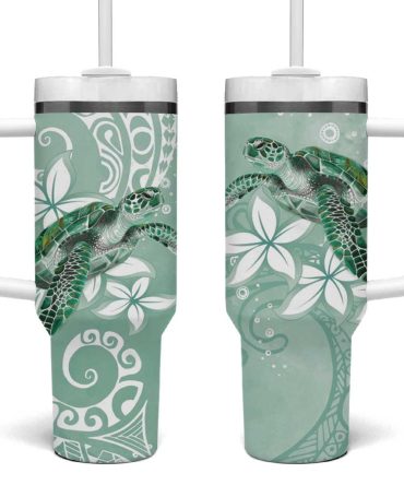 Happy Valentine #8217;S Day Polynesia Seaturtle Polynesian Green Lester Color Custom Stanley Quencher 40Oz Stainless Steel Tumbler With Handle