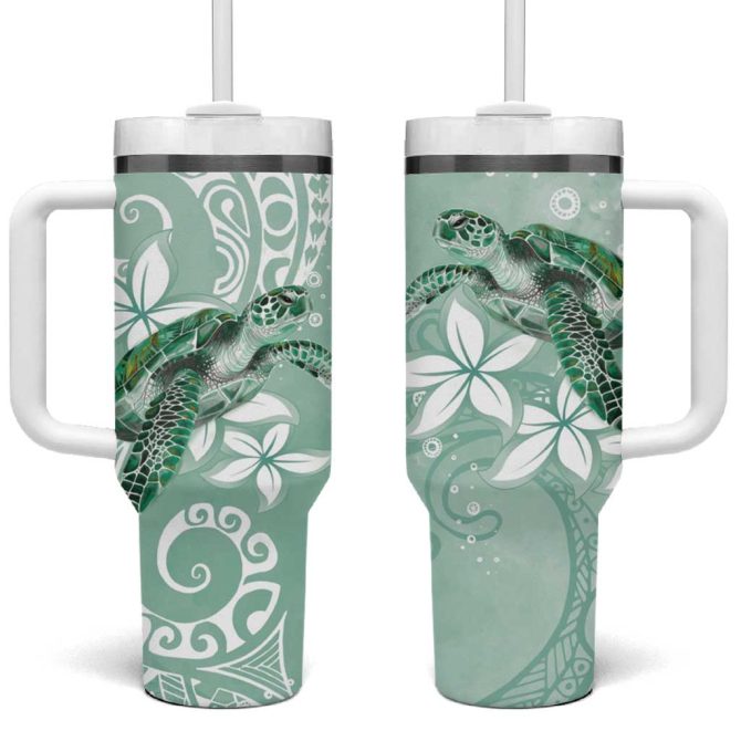 Happy Valentine #8217;S Day Polynesia Seaturtle Polynesian Green Lester Color Custom Stanley Quencher 40Oz Stainless Steel Tumbler With Handle