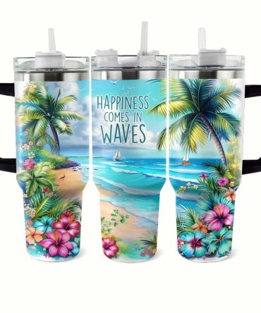 Happy Waves Custom Stanley Quencher 40Oz Stainless Steel Tumbler With Handle