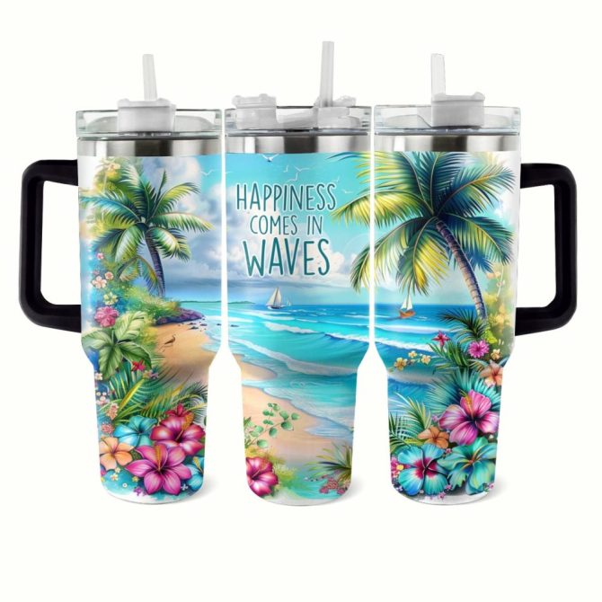 Happy Waves Custom Stanley Quencher 40Oz Stainless Steel Tumbler With Handle - Image 2
