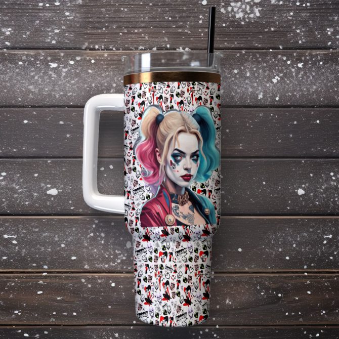 Harley Quinn Joker Movies Custom Stanley Quencher 40Oz Stainless Steel Tumbler With Handle - Image 2