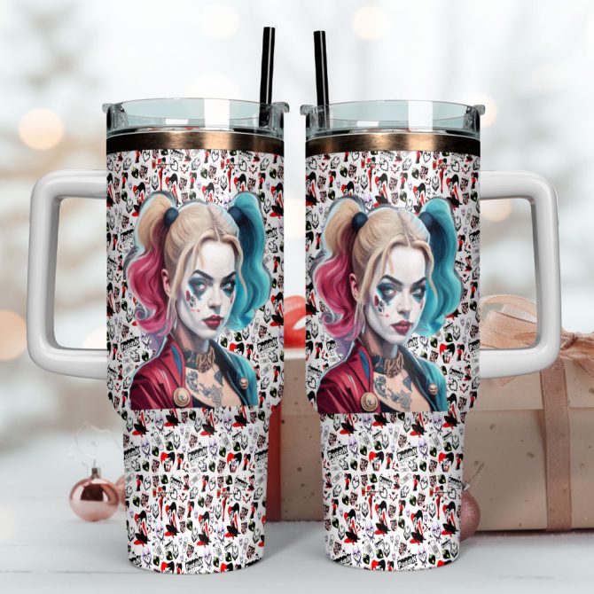 Harley Quinn Joker Movies Custom Stanley Quencher 40Oz Stainless Steel Tumbler With Handle - Image 4