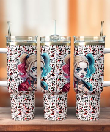 Harley Quinn Joker Movies Custom Stanley Quencher 40Oz Stainless Steel Tumbler With Handle