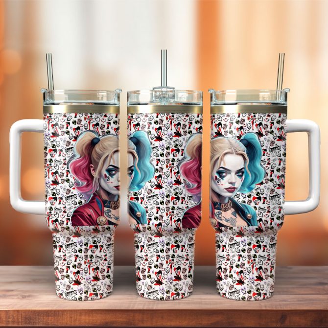 Harley Quinn Joker Movies Custom Stanley Quencher 40Oz Stainless Steel Tumbler With Handle