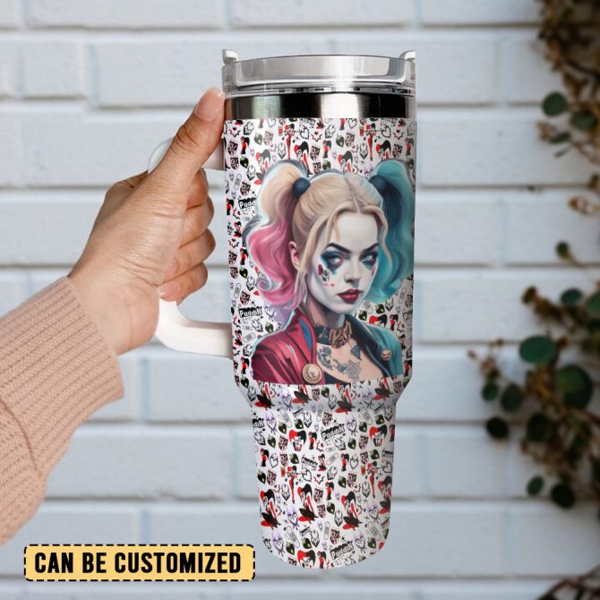 Harley Quinn Joker Movies Custom Stanley Quencher 40Oz Stainless Steel Tumbler With Handle - Image 3