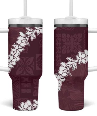Hawaii Aloha Champange Quilt Patch Work Mix Plumeria Lei Custom Stanley Quencher 40Oz Stainless Steel Tumbler With Handle